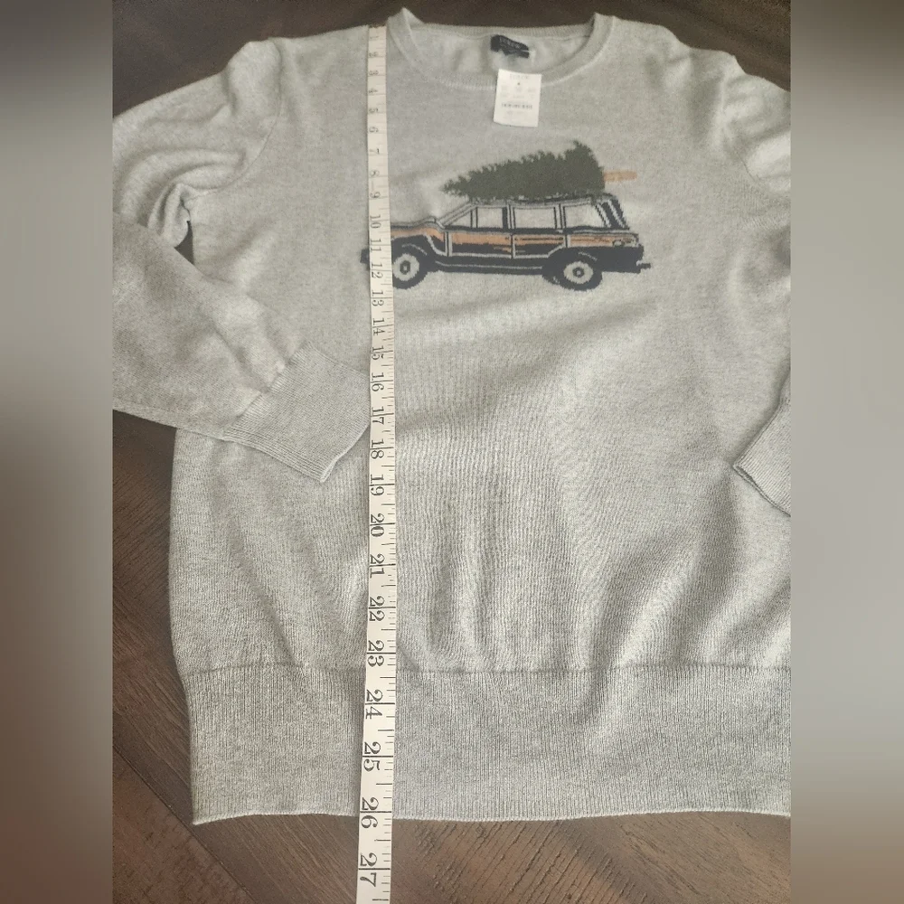 NWT J.Crew Men's Grey Cotton Sweater With Truck And Tree‎ Sz Sm